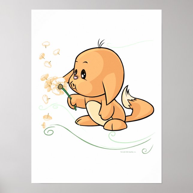 Póster Naranja Kacheek deseando un diente de león (Frente)