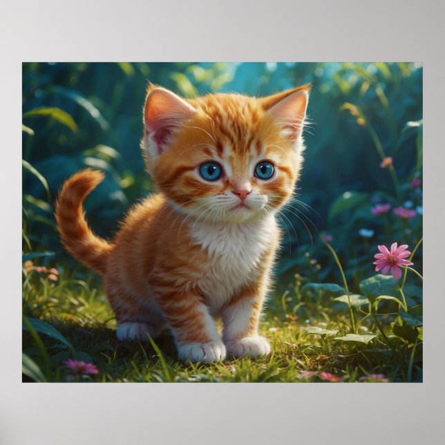 Póster *~* Naranja Kitty AP68 5:4 Gatito Fluffy Feline (Frente)
