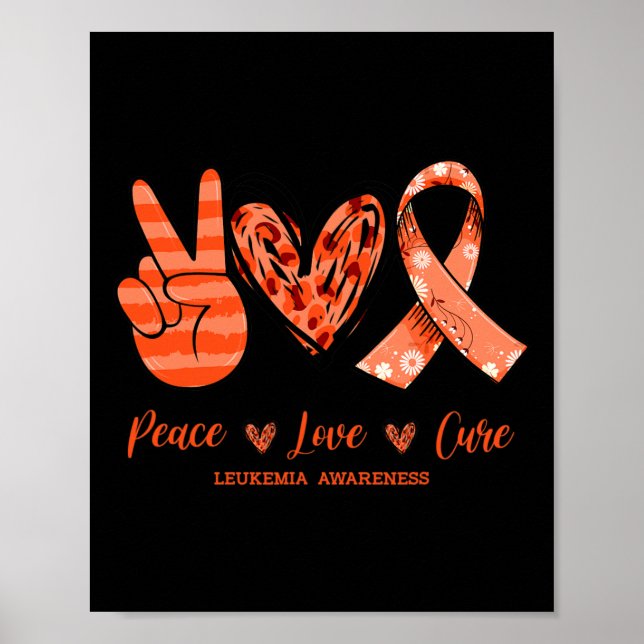 Póster Naranja Leopard Peace Love Cure Leukemia Sensibili (Frente)