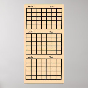 Póster Naranja ligero Poster de calendario de 3 meses