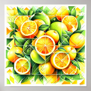 Póster Naranja Limón Botánico Cítrico Geométrico