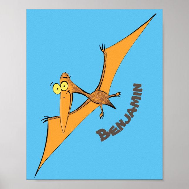 Póster Naranja lindo y gracioso personalizado pterodáctil (Frente)