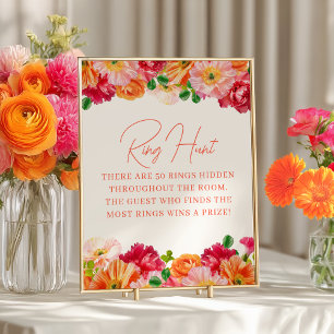 Póster Naranja lindo y juego de caza de anillo floral ros