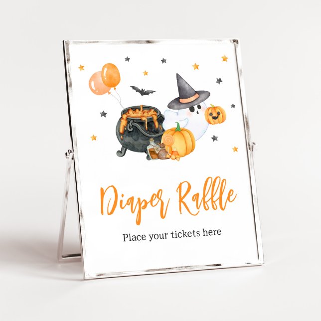 Póster Naranja Little Boo Ghost Baby Shower Diaper Raffle (Ghost Halloween Baby Shower Diaper Raffle Sign)