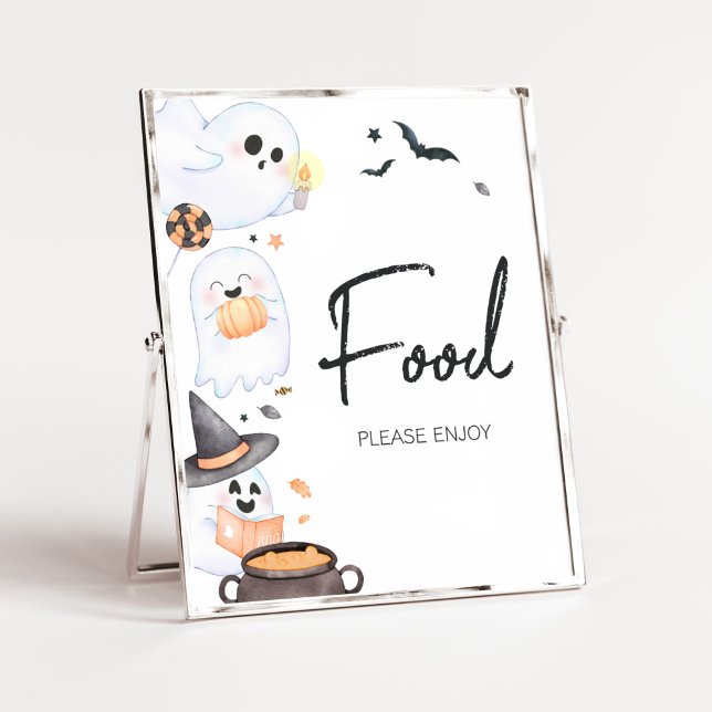 Póster Naranja Little Boo Halloween Baby Shower Food (Orange Little Boo Baby Shower Food Sign)