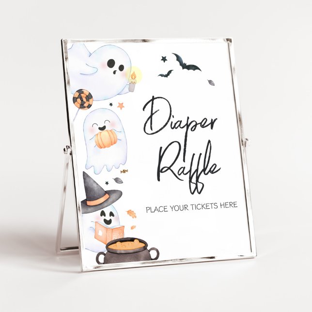 Póster Naranja Little Boo Halloween Diaper Raffle (Orange Little Boo Baby Shower Diaper Raffle Sign)