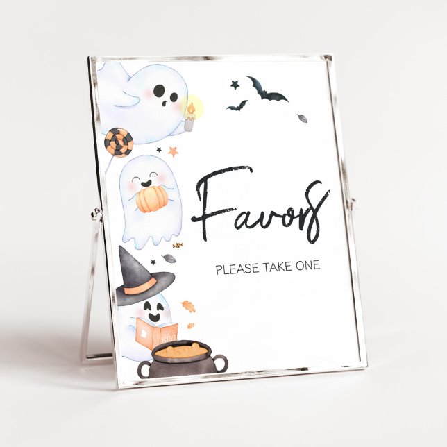 Póster Naranja Little Boo Halloween Favorece Baby Shower (Orange Little Boo Baby Shower Favors Sign)