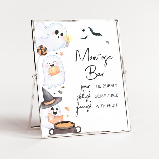 Póster Naranja Little Boo Halloween Mom Osa Bar (Orange Little Boo Baby Shower Mom Osa Bar Sign)
