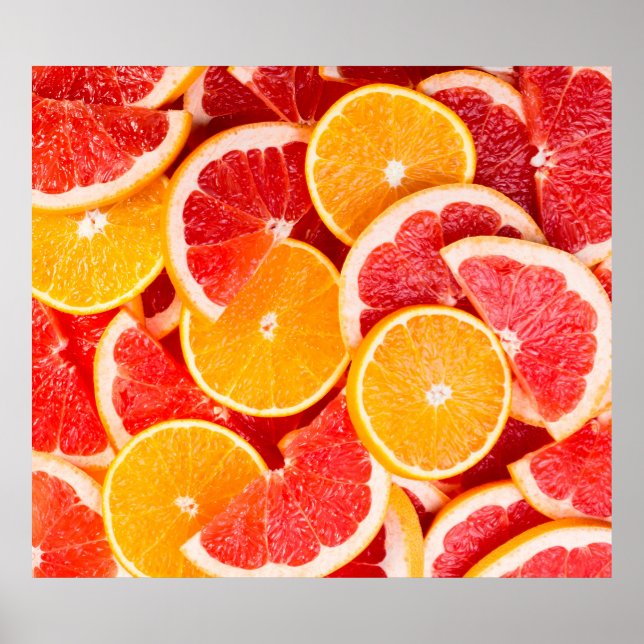 Póster Naranja maduro fresco y fondo de pomelo (Frente)