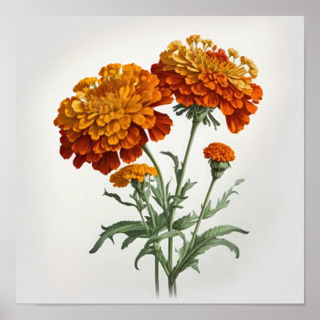 Póster Naranja Marigold Flowers Art Print Poster (Frente)