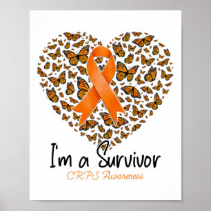 Póster Naranja Mariposa Corazón Soy Sobreviviente Crps Aw