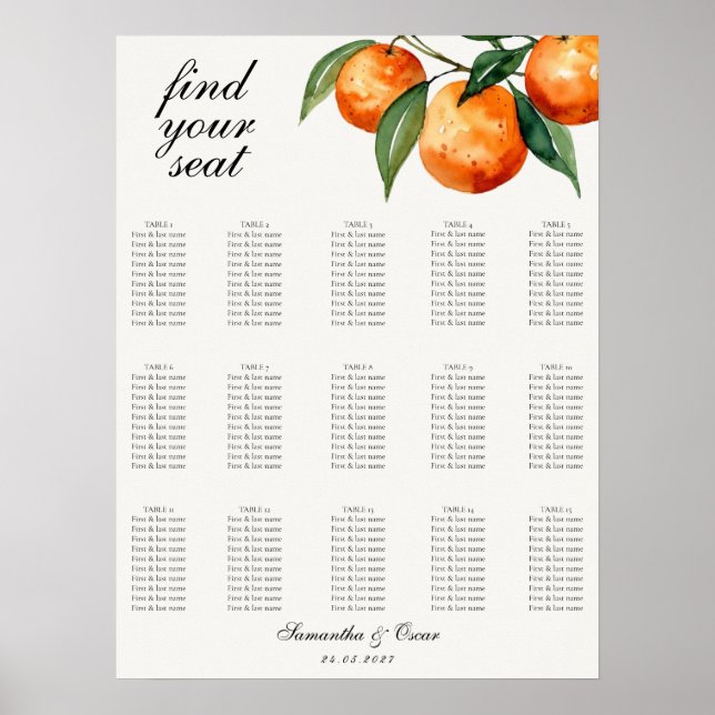 Póster Naranja Mediterránea Boda Cítrica (Frente)