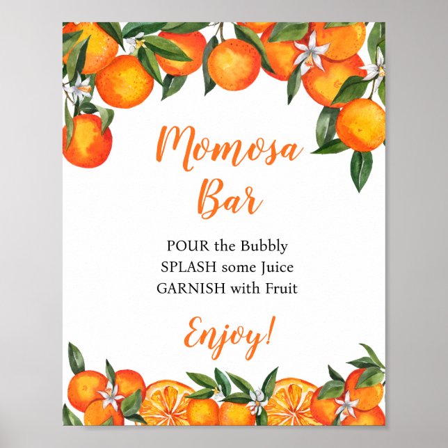 Póster Naranja Momosa Bar Rótulo de bebidas Baby Shower (Frente)