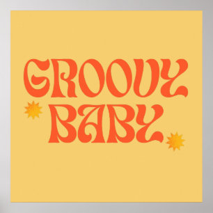 Póster Naranja Mostaza Retro Años 70 Groovy Hippie Bebé