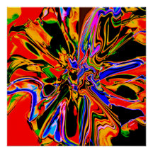 Naranja, Negro, Oro, Flor Psicodélica Azul