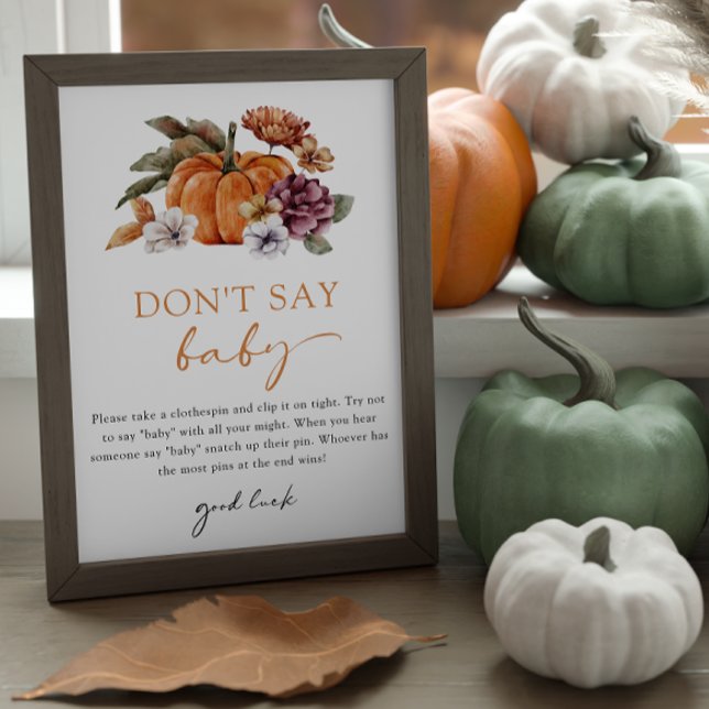 Póster Naranja No digas juego de bebé (Don't Say Baby Game Sign Baby Shower Fall Pumpkins)