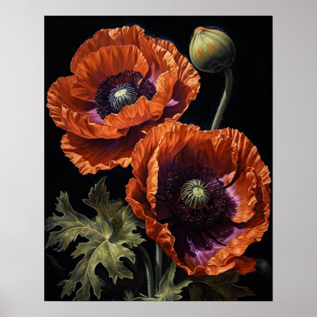 Póster Naranja Oriental Flores de amapola Poster de impre (Frente)