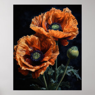 Póster Naranja Oriental Flores de amapola Poster de impre