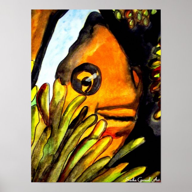 Póster Naranja Payaso Pescado acuarela pintura original (Frente)