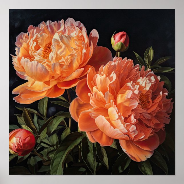 Póster Naranja Peonies Flower Art Print Poster (Frente)