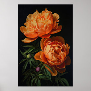 Póster Naranja Peonies Flower Art Print Poster