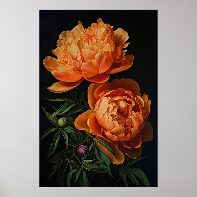 Póster Naranja Peonies Flower Art Print Poster (Frente)