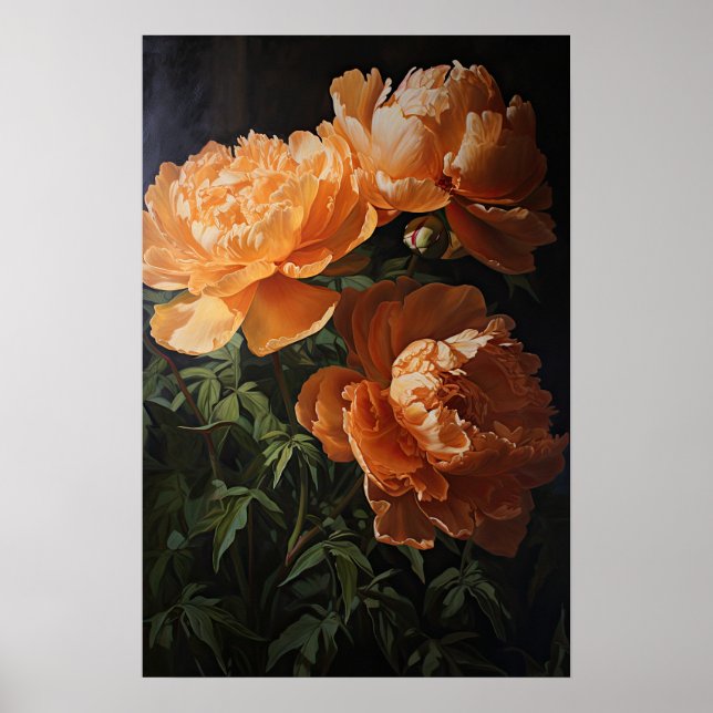 Póster Naranja Peonies Flower Art Print Poster (Frente)