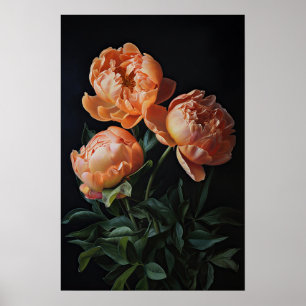 Póster Naranja Peonies Flower Art Print Poster