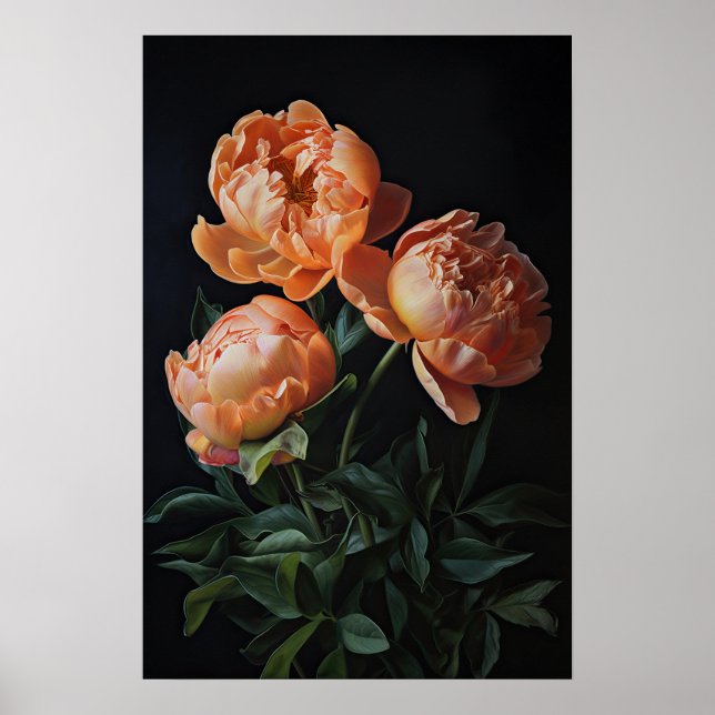 Póster Naranja Peonies Flower Art Print Poster (Frente)