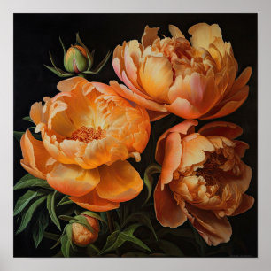 Póster Naranja Peonies Flower Art Print Poster