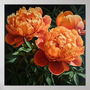 Póster Naranja Peonies Flower Art Print Poster