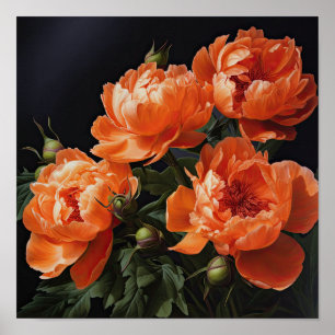 Póster Naranja Peonies Flower Art Print Poster