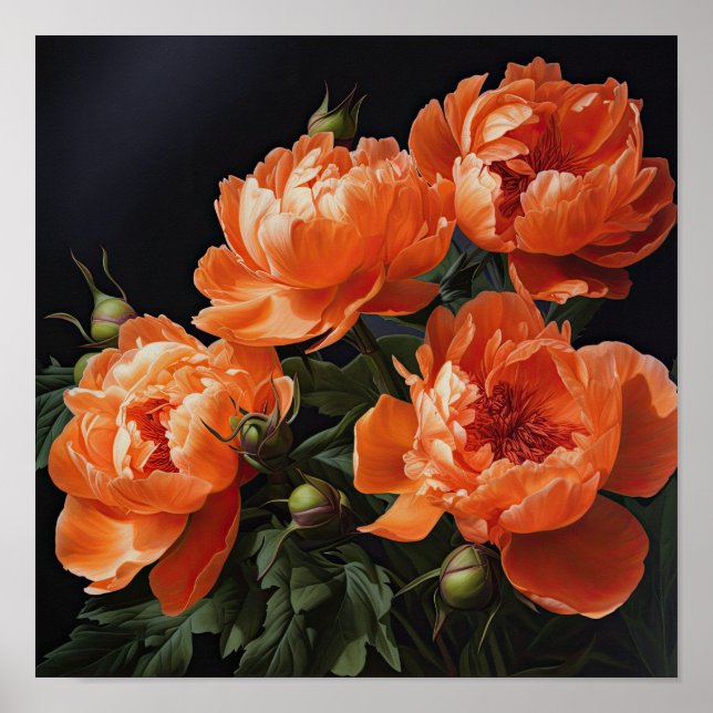Póster Naranja Peonies Flower Art Print Poster (Frente)