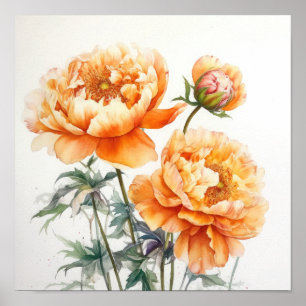 Póster Naranja Peonies Flower Art Print Poster