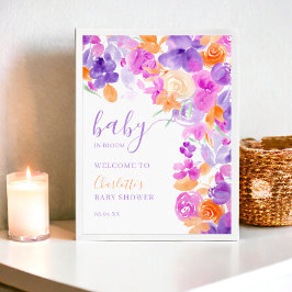 Póster Naranja púrpura pastel bienvenida floral ducha beb