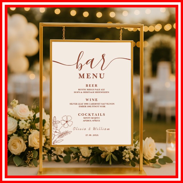 Póster Naranja Quemado Boho Boda Flores salvajes Menú  Ba (Subido por el creador)