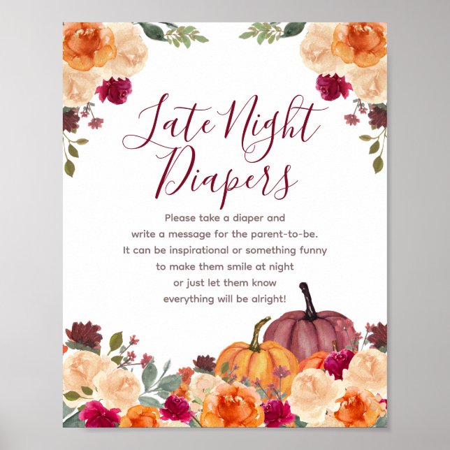 Póster Naranja quemado Calabaza Floral Noche Rótulo de pa (Frente)
