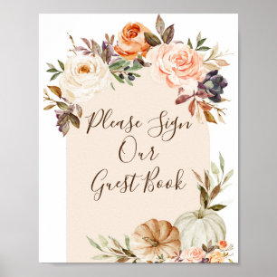 Póster Naranja quemado calabazas Floral Por favor Rótulo