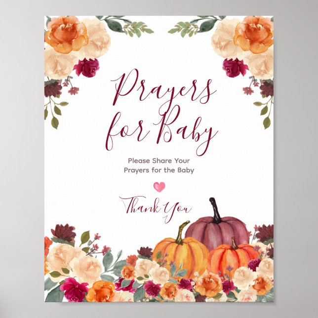 Póster Naranja quemado de calabaza oraciones florales par (Frente)