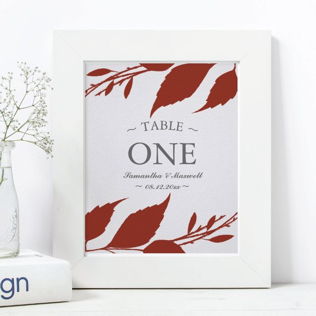 Póster Naranja Quemado de Foliage Caída Número de Tabla (orange wedding decor table number)