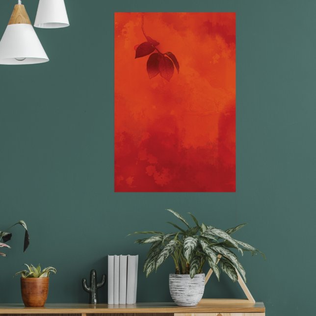 Póster Naranja quemado Persimmon Abstrato de hojas otoño (Salón 1)