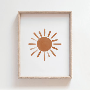 Póster Naranja quemado Sun Boho Decor de guardería