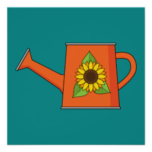 Póster Naranja regando lata con girasol