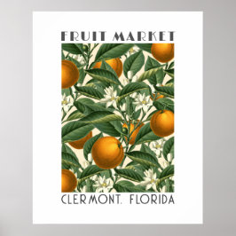 Póster Naranja retro florece mercado de frutas