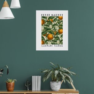 Póster Naranja retro florece mercado de frutas