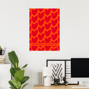 Póster Naranja retro y corazones rojos groovy