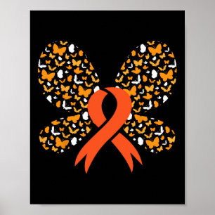 Póster Naranja Ribbon Mariposa Leucemia Awareness Survivo