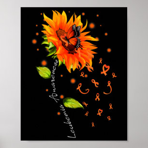 Póster Naranja Ribbon Sunflower Butterfly Leukemia Awaren