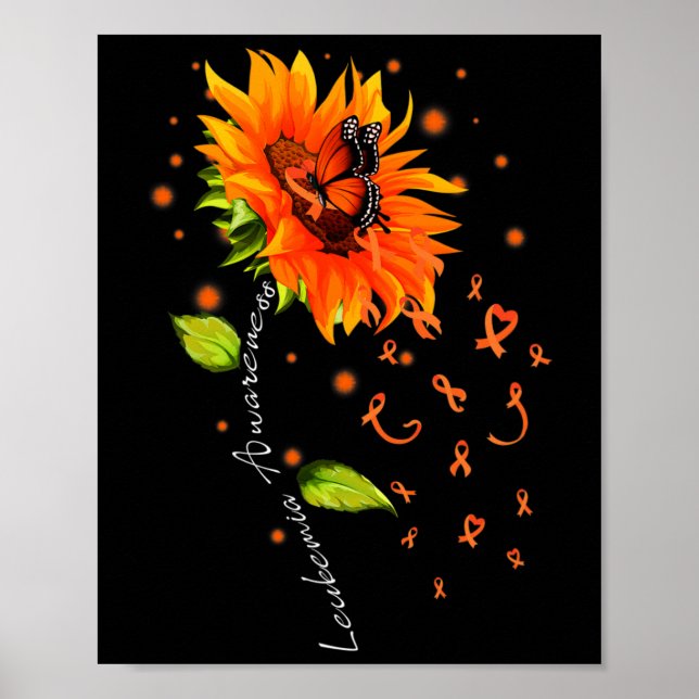 Póster Naranja Ribbon Sunflower Butterfly Leukemia Awaren (Frente)