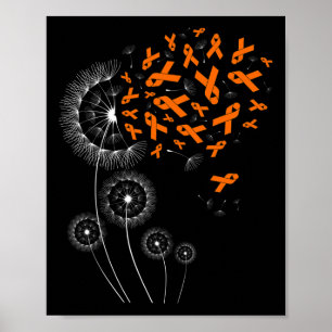 Póster Naranja Ribbon y Dandelion Leukemia